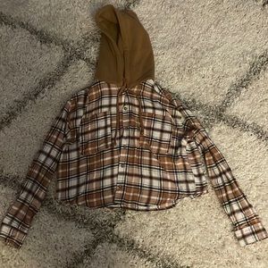 cute cropped brown flannel hoodie. size M